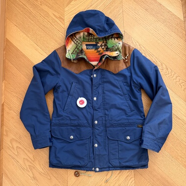 RL老款加厚复古户外运动连帽牛皮拼接夹克外套