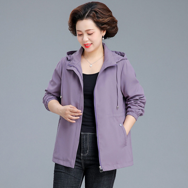 胖妈妈春秋装时尚风衣时尚上衣服加肥加大码中老年人外套女小个子