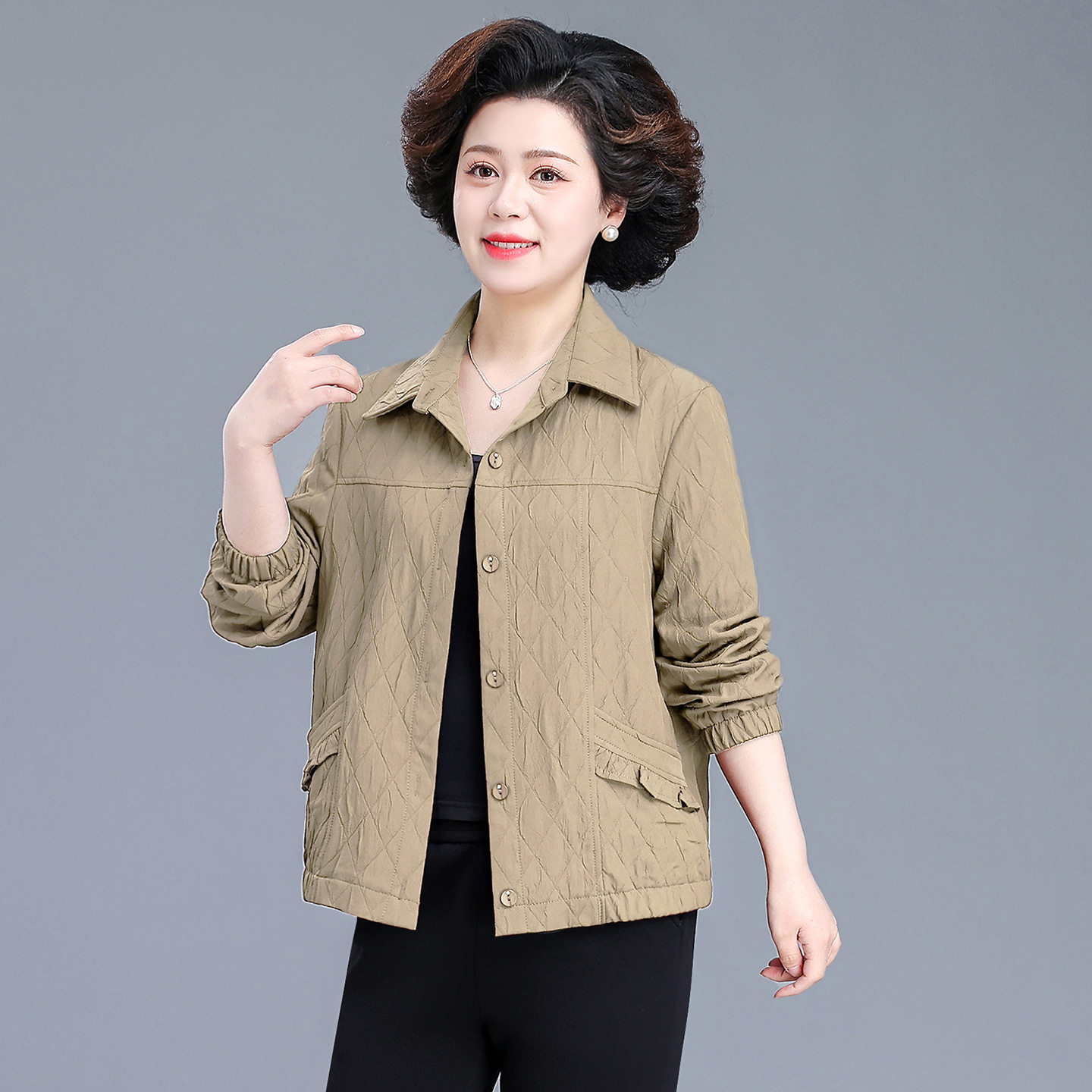 妈妈装休闲外套秋季新款宽松舒适50岁60春秋装时尚中老年女装夹克