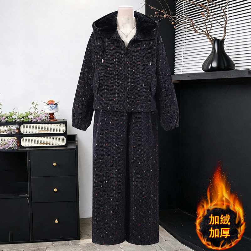 中老年时尚套装裤女装春秋2026新款婆婆妈妈装加绒上衣裤子两件套