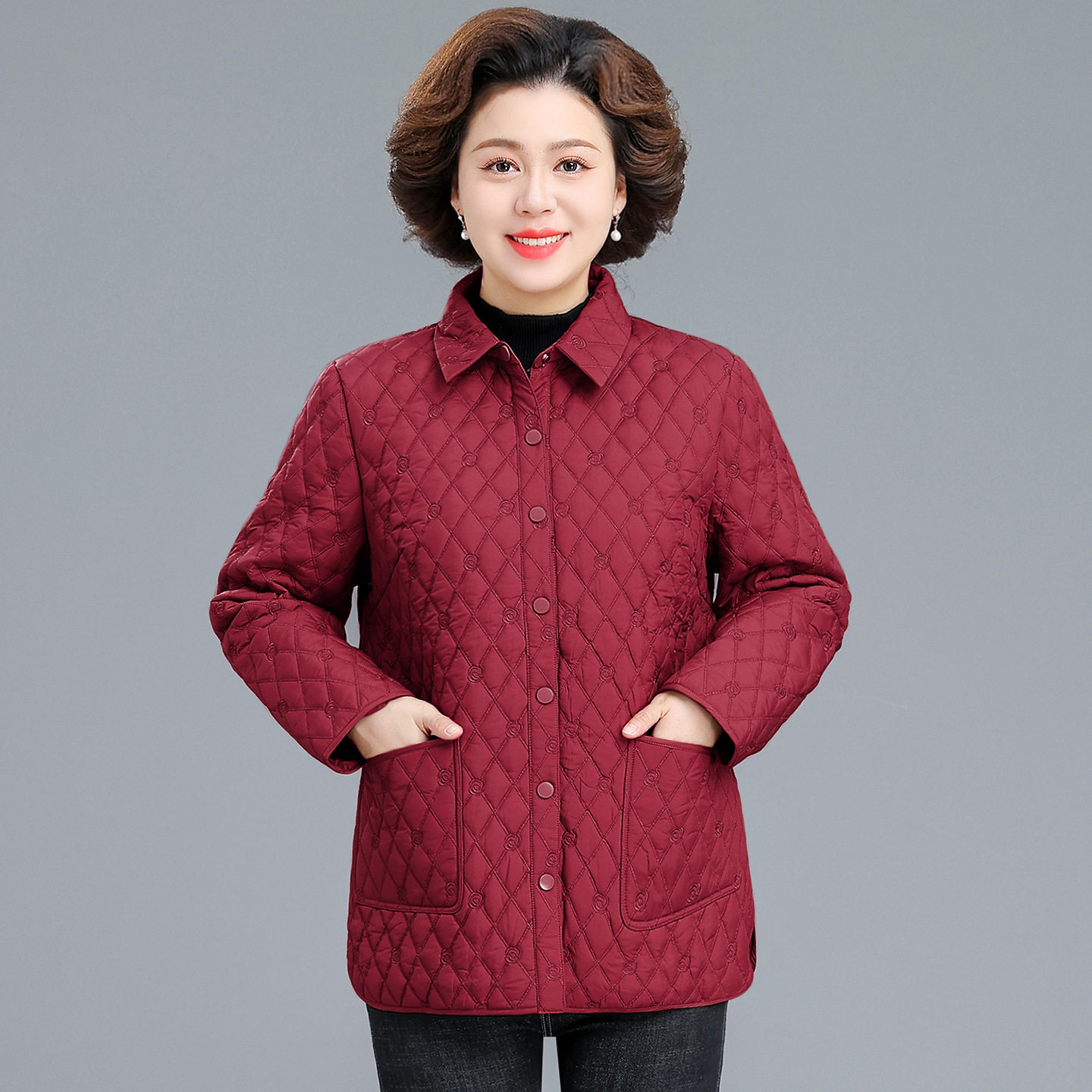 胖婆婆妈妈奶奶秋冬装轻薄棉衣短款中老年人女款棉服翻领棉袄外套