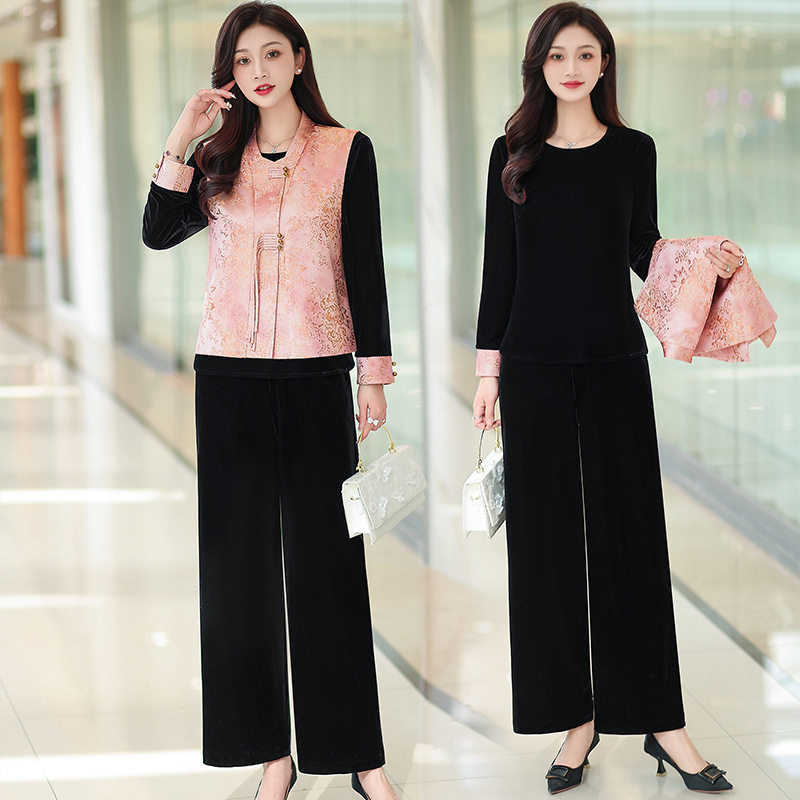 2026春秋新款中年妈妈时尚三件套裤中青年女装马甲内搭阔腿裤套装