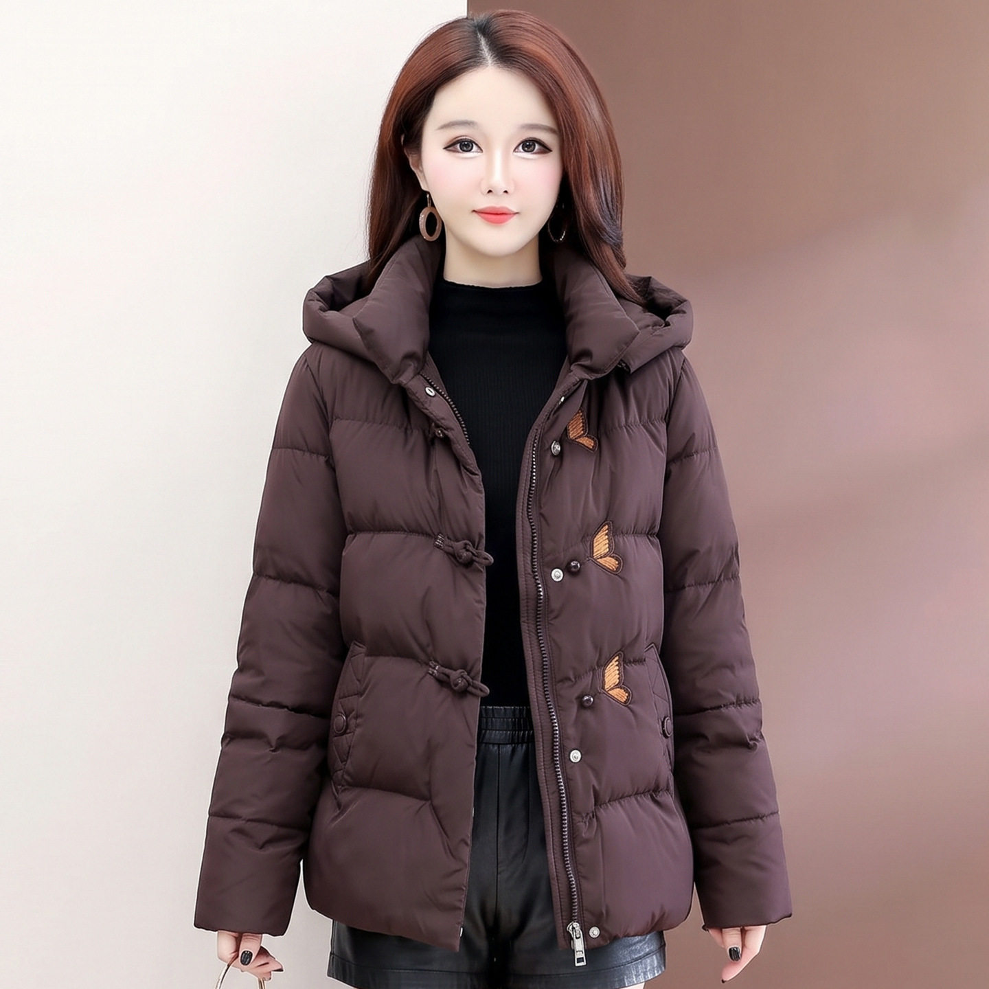 中青年女装冬季新款连帽保暖棉袄中年妈妈加厚国风棉衣棉服小个子