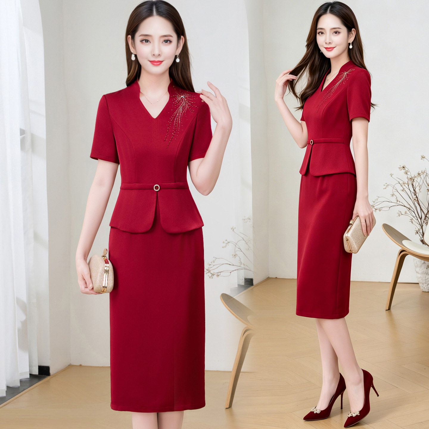 婚宴喜婆婆短袖连衣裙女2026夏季喜宴洋气时尚中年妈妈礼服裙子女