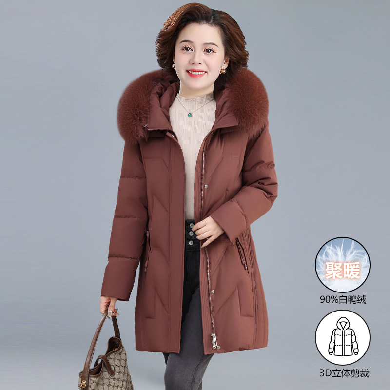 妈妈洋气中长款羽绒服中年女装秋冬装大码中老年加厚狐狸毛领大衣