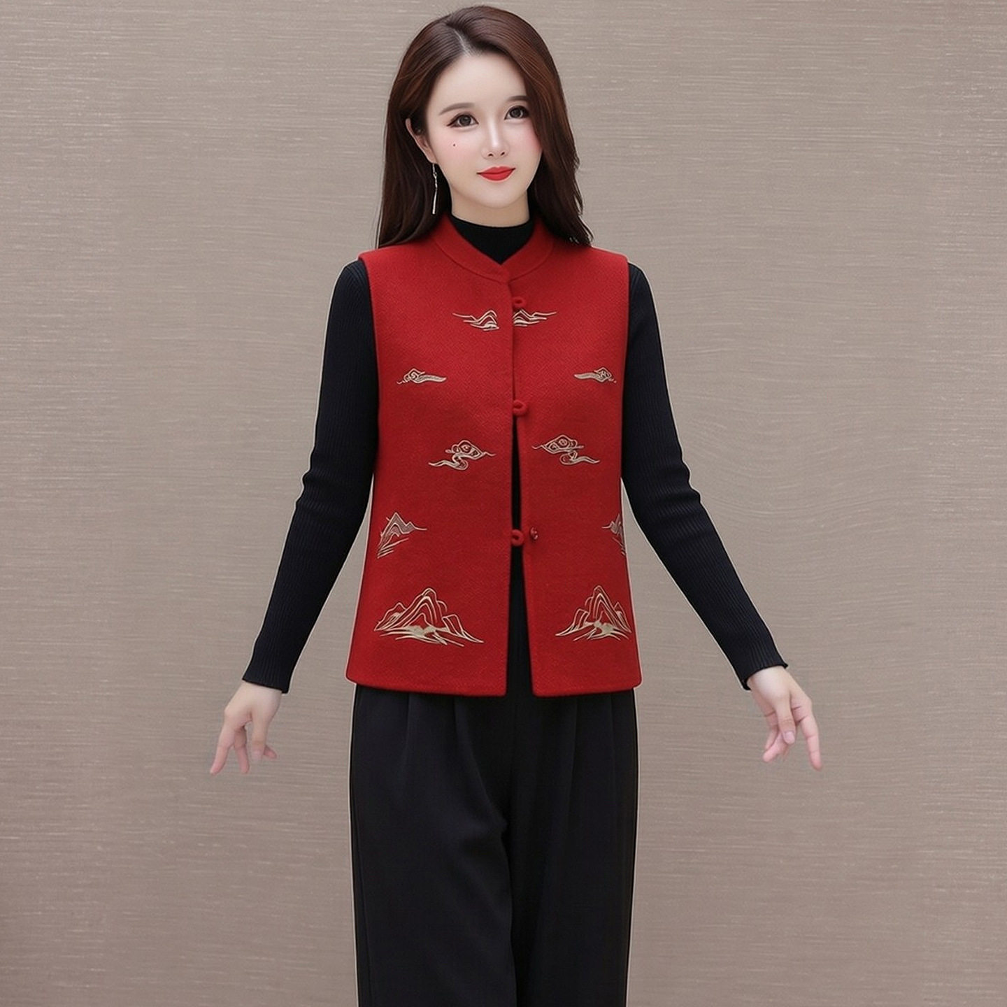 中年妈妈装春秋装新毛呢马甲短款2026洋气中青年女装呢子背心坎肩