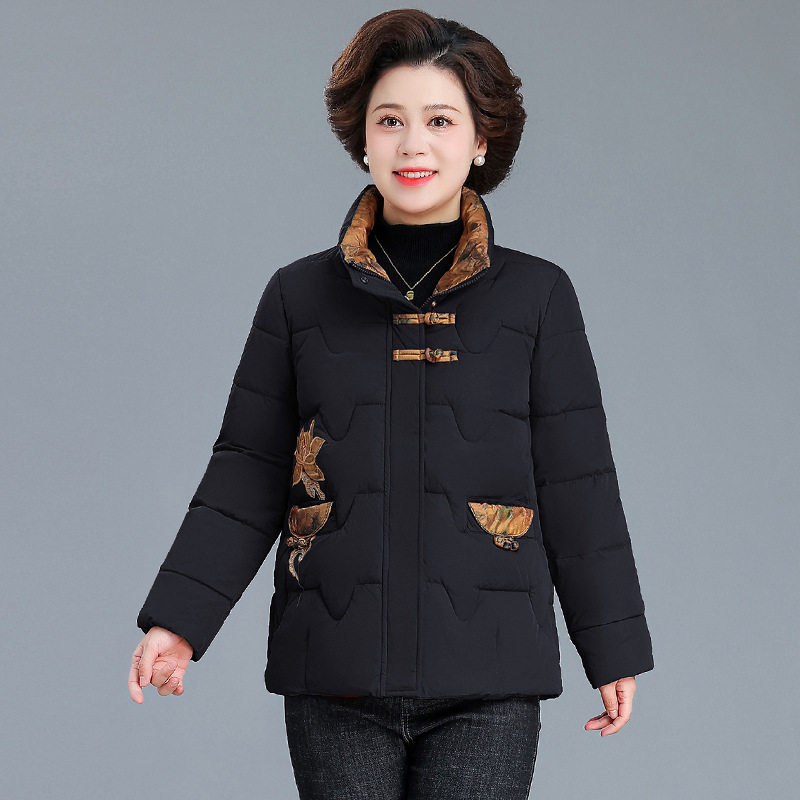 中老年妈妈冬季短款冬天棉服女冬装加绒加厚保暖棉衣黑外套小个子