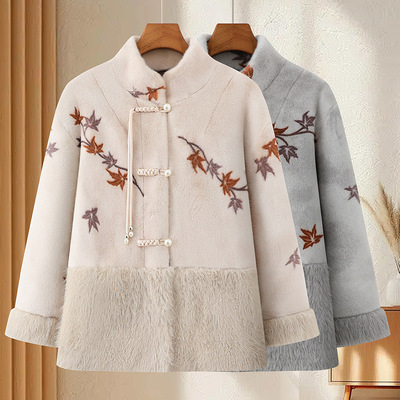 中老年女装国风新中式毛呢外套上衣2025新款秋冬装新款婆婆妈妈装