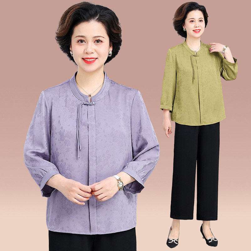 新中式婆婆妈妈套装春夏新款中老年人女夏季上衣小衫阔腿裤两件套