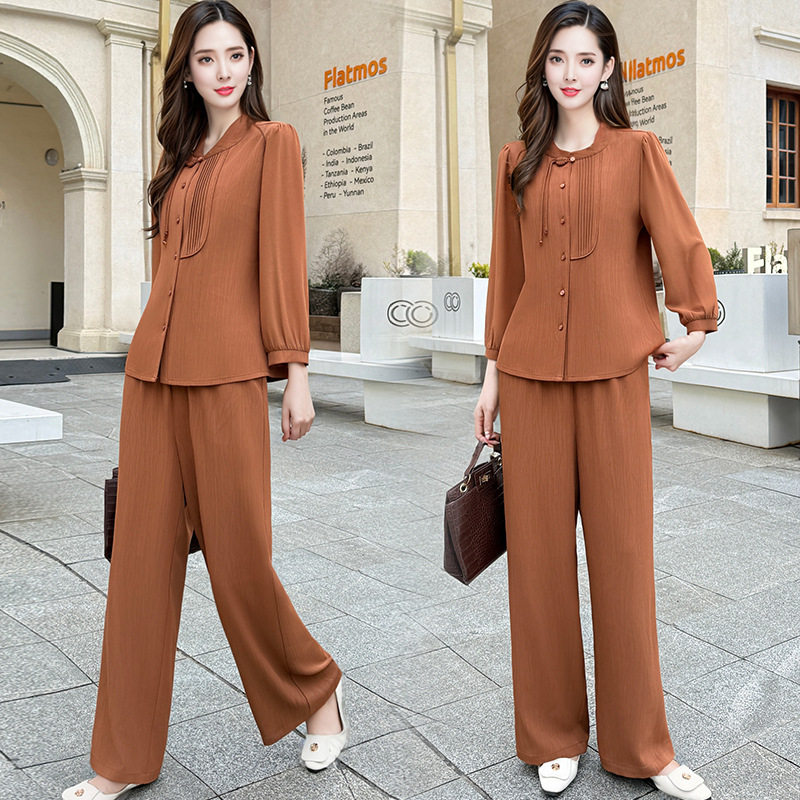 2026中青年女装时尚休闲两件套裤中年妈妈装长袖衫阔腿裤上下套装