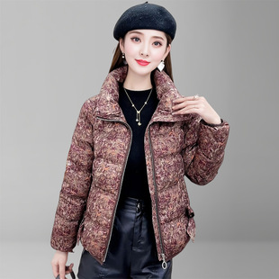 2025冬季白鸭绒提花立领羽绒服短款收腰时尚女式小个子白鸭绒外套