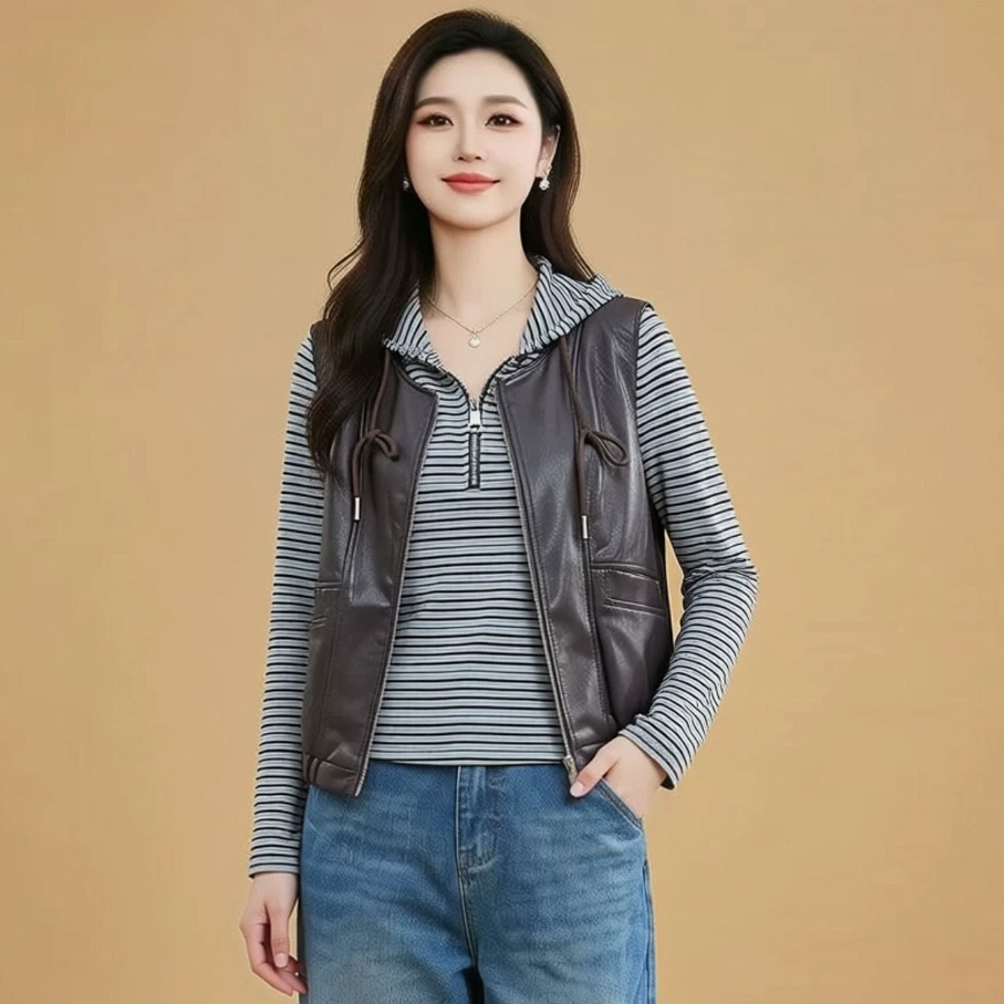 中年妈妈春秋装外套马甲两件套2026新款洋气中青年女休闲夹克马甲