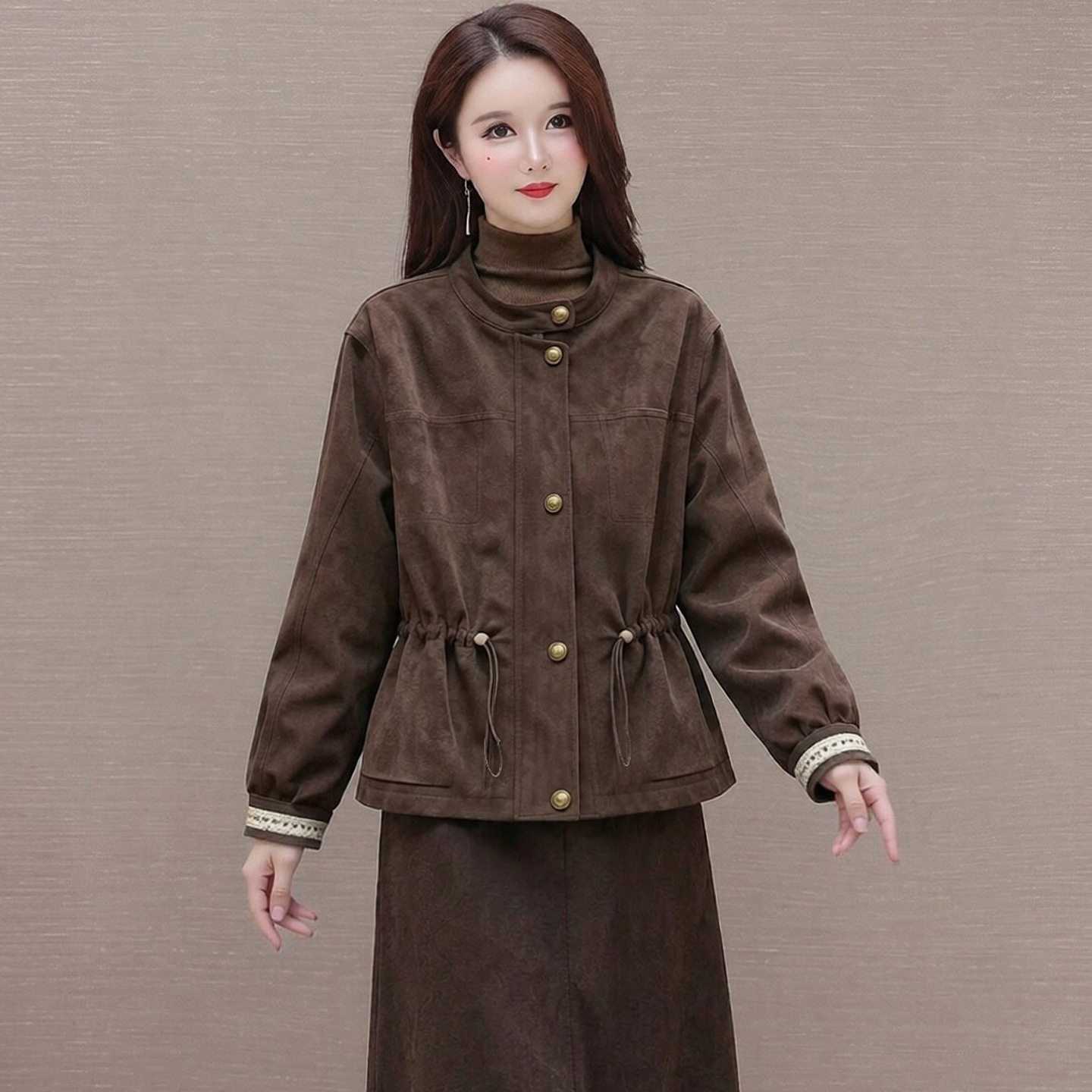 鹿皮绒羽绒服短外套2026新款秋冬小个子气质减龄中青年女上衣开衫