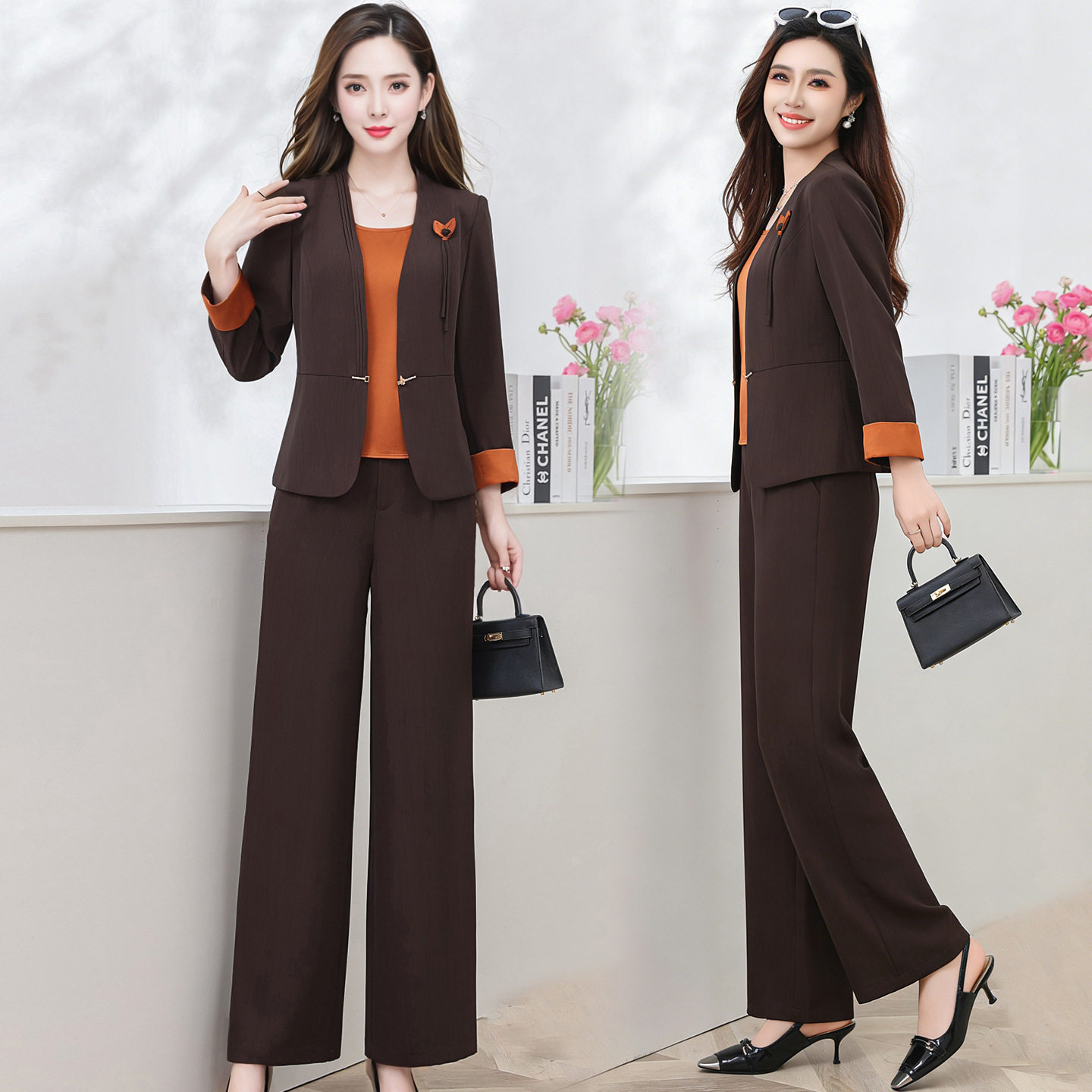 中青年女装时尚三件套裤春装2026新款中年妈妈内搭西服阔腿裤套装