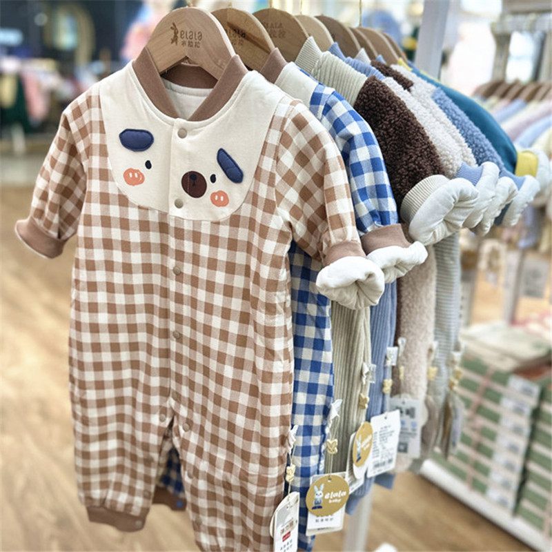 衣拉拉对开婴儿连体衣秋冬薄棉