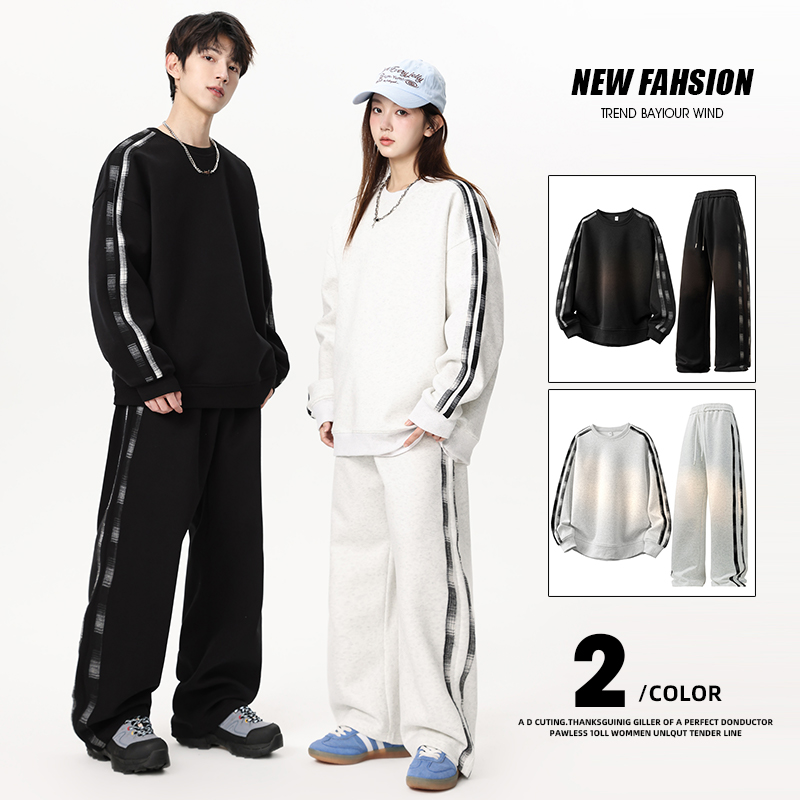 大码卫衣套装男士春秋季2025新款情侣休闲运动男生酷帅穿搭一整套