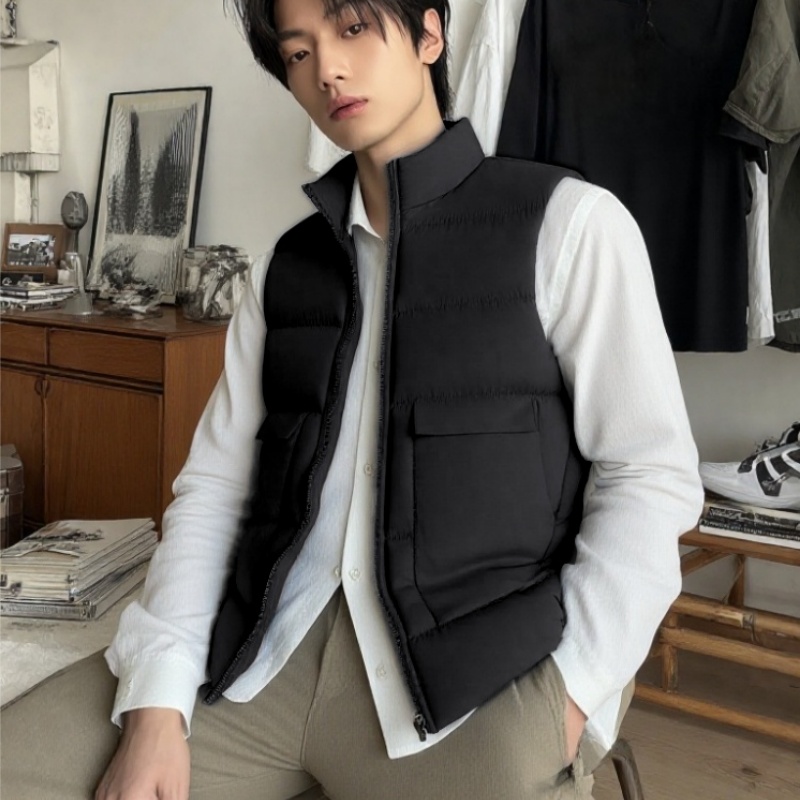 跨境欧码秋冬季马甲男士帅气潮流坎肩保暖背心中青年无袖运动外套