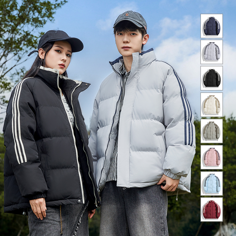 2025三条杠棉服男士冬季面包服立领宽松秋冬外套情侣保暖休闲棉衣