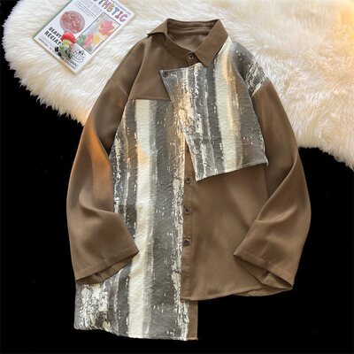 中国风暗黑扎染新中式不规则设计感拼接法式衬衫CS22-P85控108