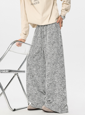 6XL-M 肌理感灰色休闲裤男垂感宽松直筒拖地长裤 K9191-特P45