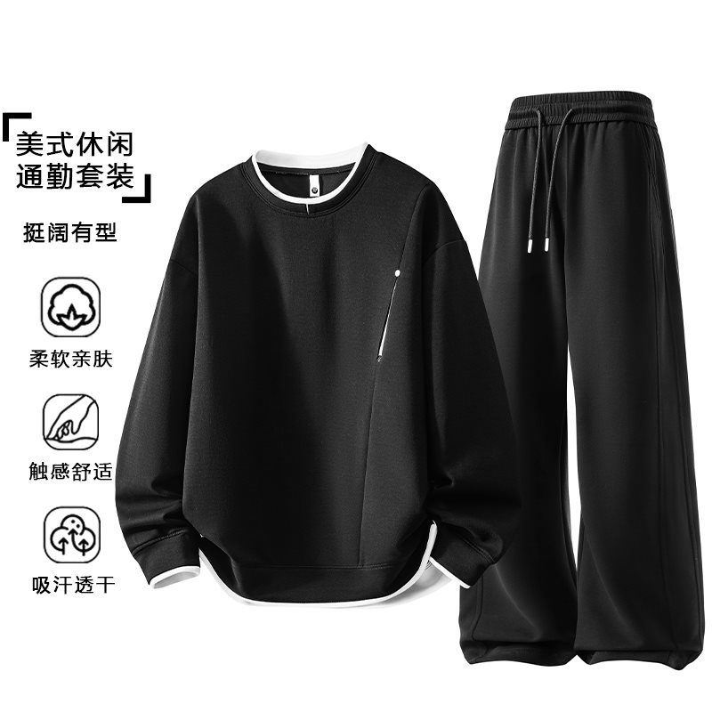 厂家直销新款加肥加大码男士空气层运动休闲时尚潮牌运动服套装春
