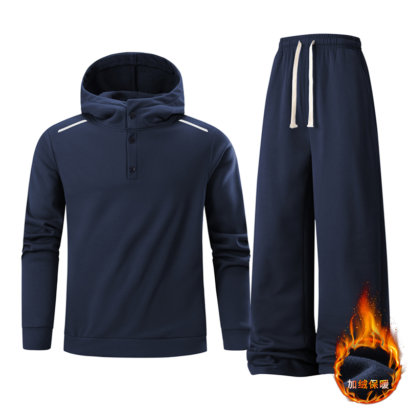 跨境欧版加绒纯棉卫衣套装男女休闲运动套装连帽卫衣两件套装宽松
