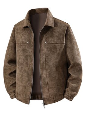 2517【M-8XL】2026新款秋冬大码夹克皮衣男商务翻领麂皮绒外套美