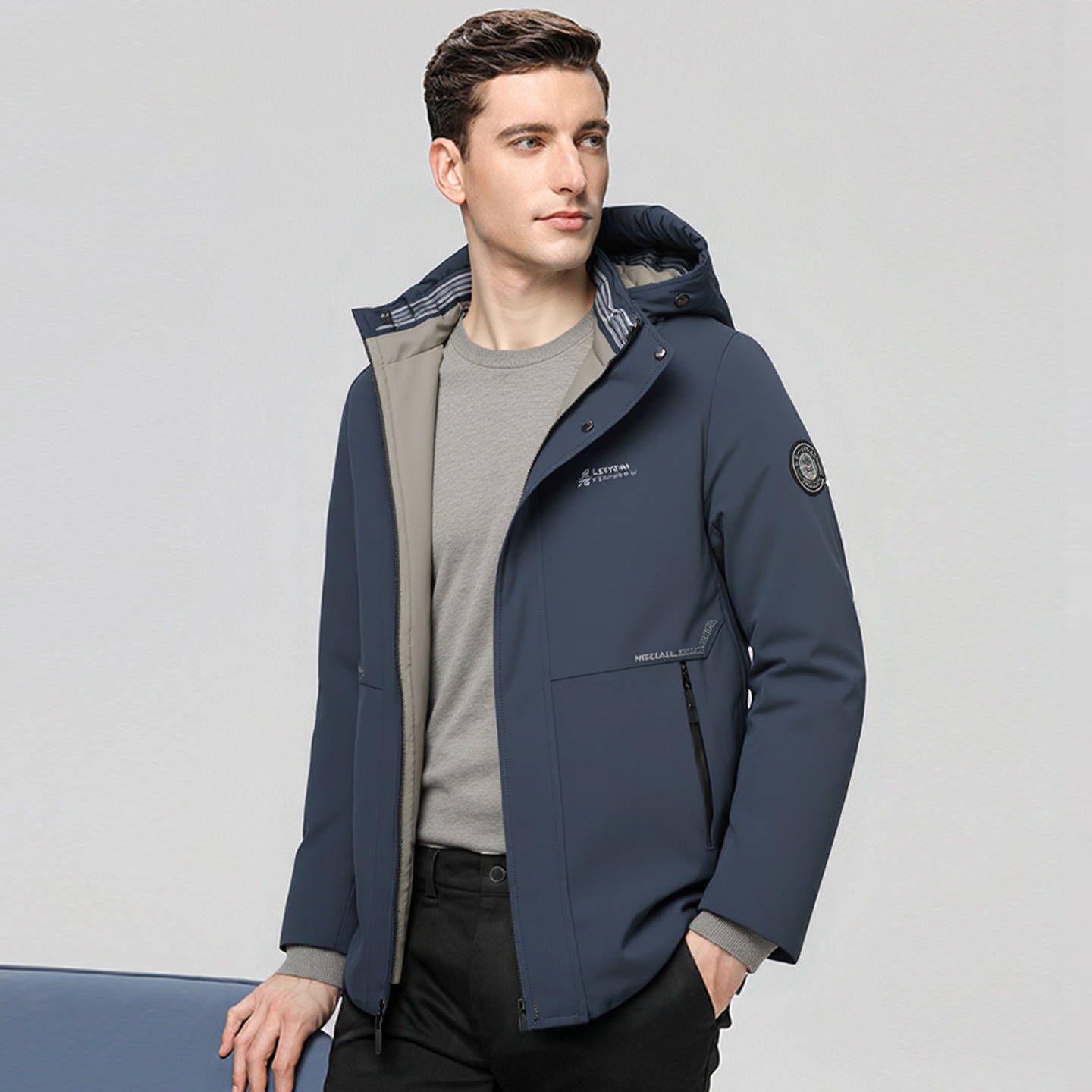 2025冬季中长款立领可脱卸连帽男士棉衣外套新款中老年爸爸装商务