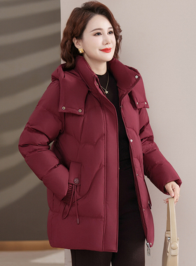 正品牌鹅绒服女款加厚妈妈装中长款波士顿官方旗舰店羽绒服可脱帽