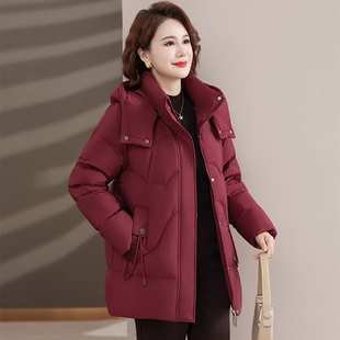 波士顿鹅绒服女款加厚妈妈装中长款波士顿官方旗舰店羽绒服可脱帽