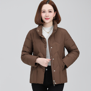 波斯顿鹅绒服女款妈妈装短款波士顿官方旗舰店中老年立领羽绒服厚