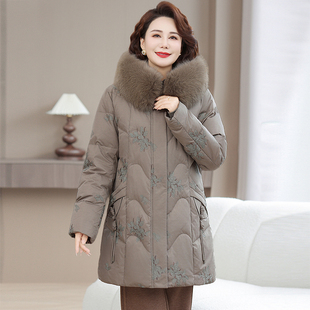 波斯顿鹅绒服女款狐狸毛领妈妈装羽绒服波士顿官方旗舰店中长款厚
