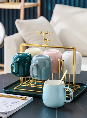 轻奢杯子高颜值水杯家用陶瓷杯家庭套装茶杯马克杯办公杯客厅杯子