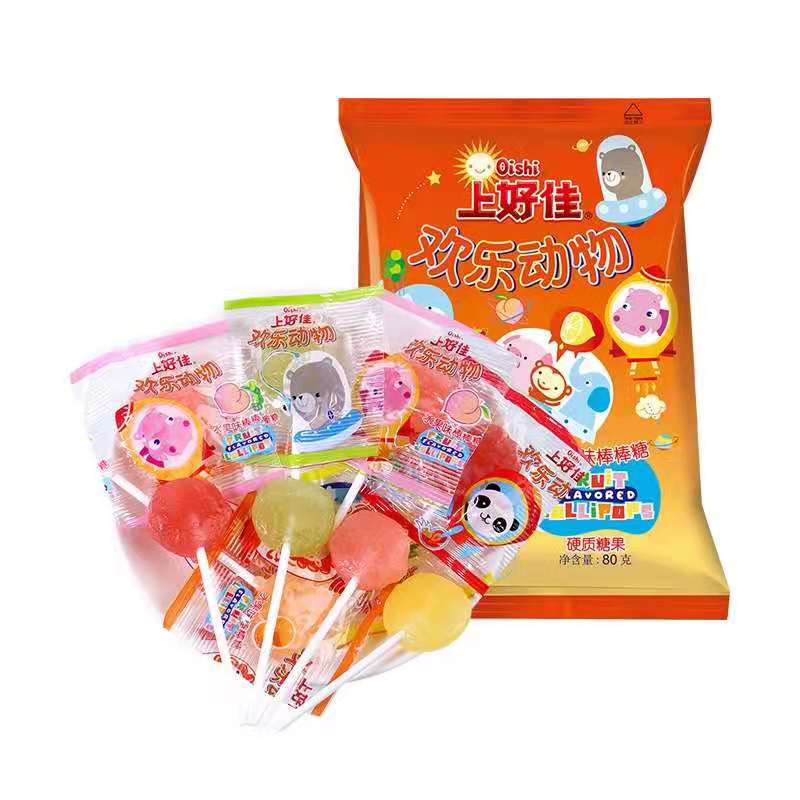 oishi上好佳欢乐动物棒棒糖80g/袋糖果儿童休闲零食小吃食品
