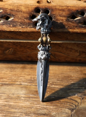 纯银【瑞兽降魔杵】吊坠 套链 国风设计款 做工细 黄色部分可旋转