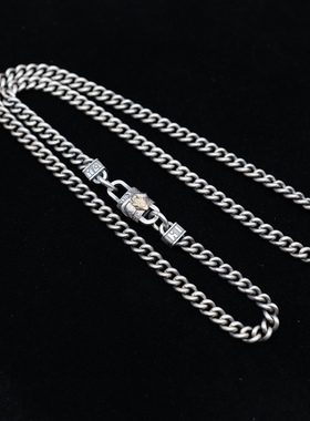 纯银【金蛇坦克】项链 设计款链条做工精细 金色蛟龙部分为18k金