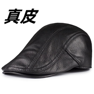 秋冬新款真皮帽子男女绵羊皮鸭舌户外中老年贝雷前进帽薄款单帽
