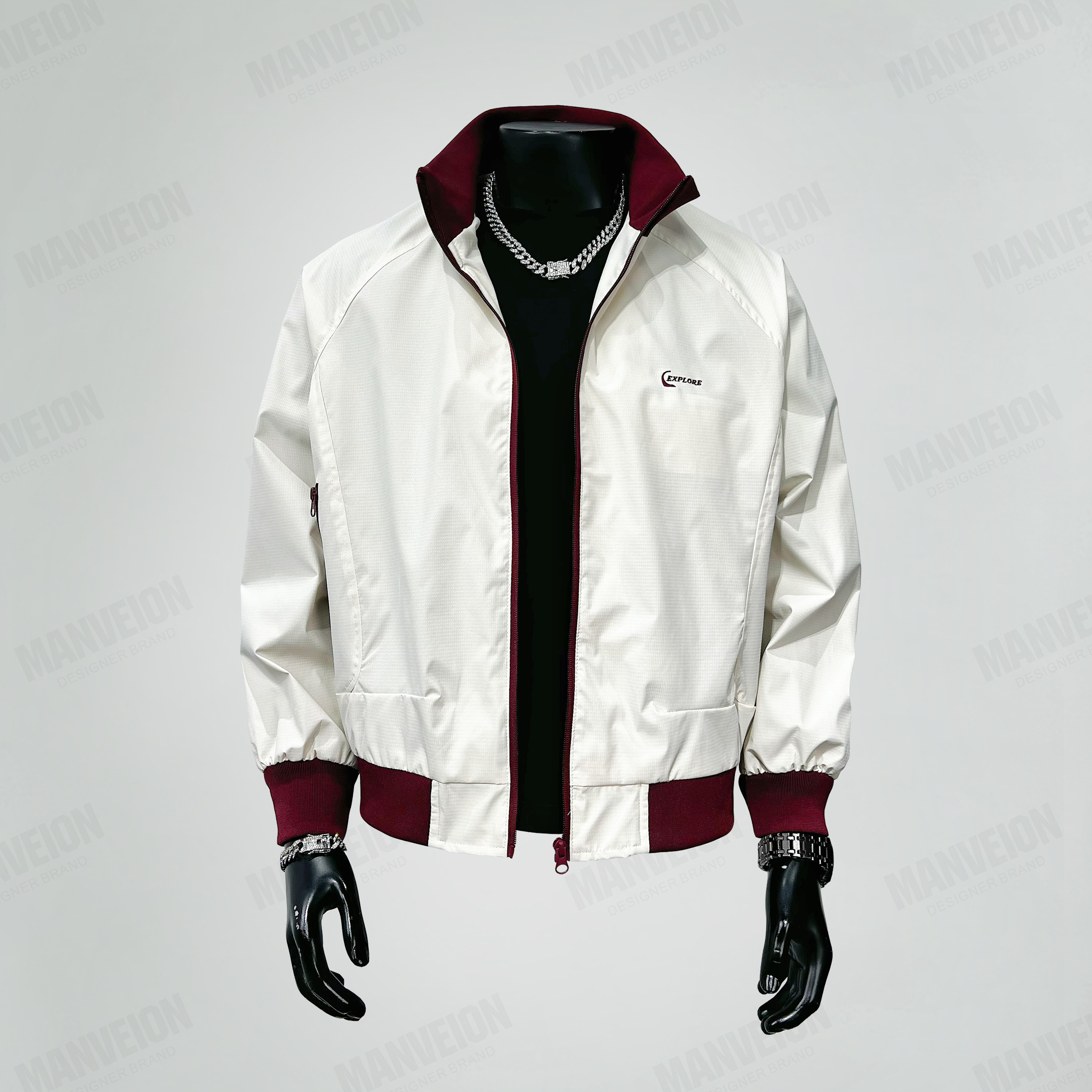 MANVEION美式高级感卡其色立领夹克男春秋季潮牌宽松休闲运动外套