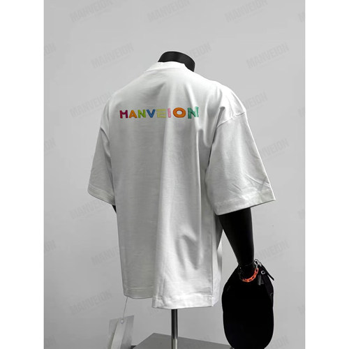 MANVEION26SS重工彩色字母刺绣t恤男女夏季纯棉重磅小众设计短袖