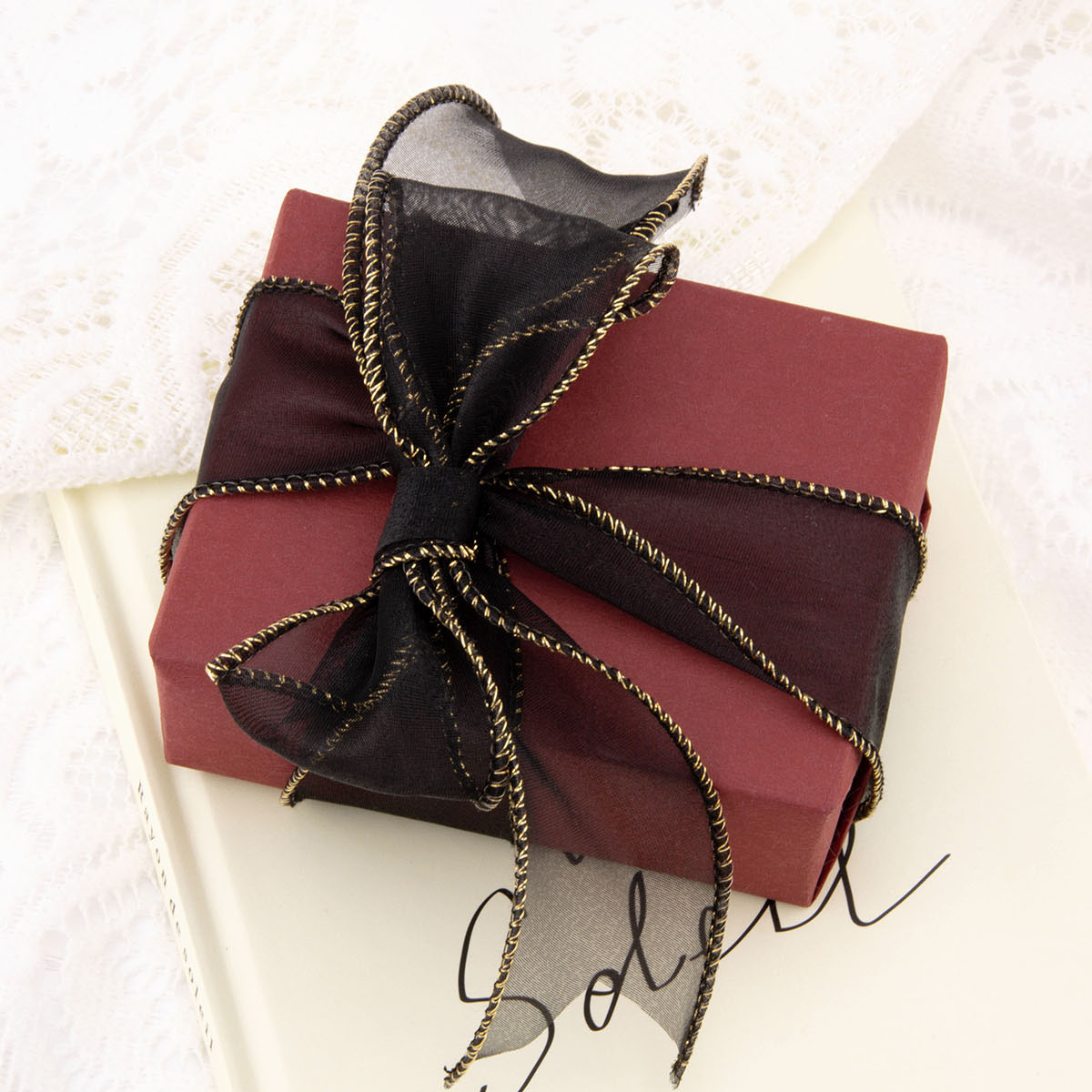 金边鱼尾纱丝带4cm彩带手捧花绑带蛋糕打包带蝴蝶结丝带绸带10码