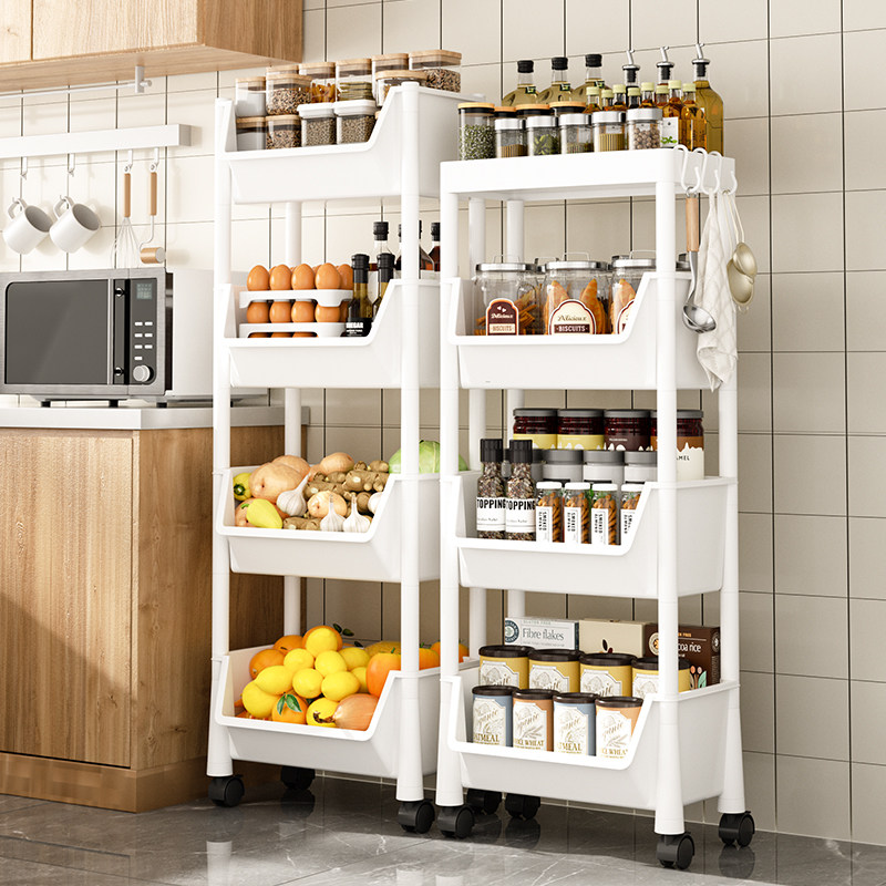 厨房置物架蔬菜篮落地小推车家用可移动多层台面调料品收纳储物架