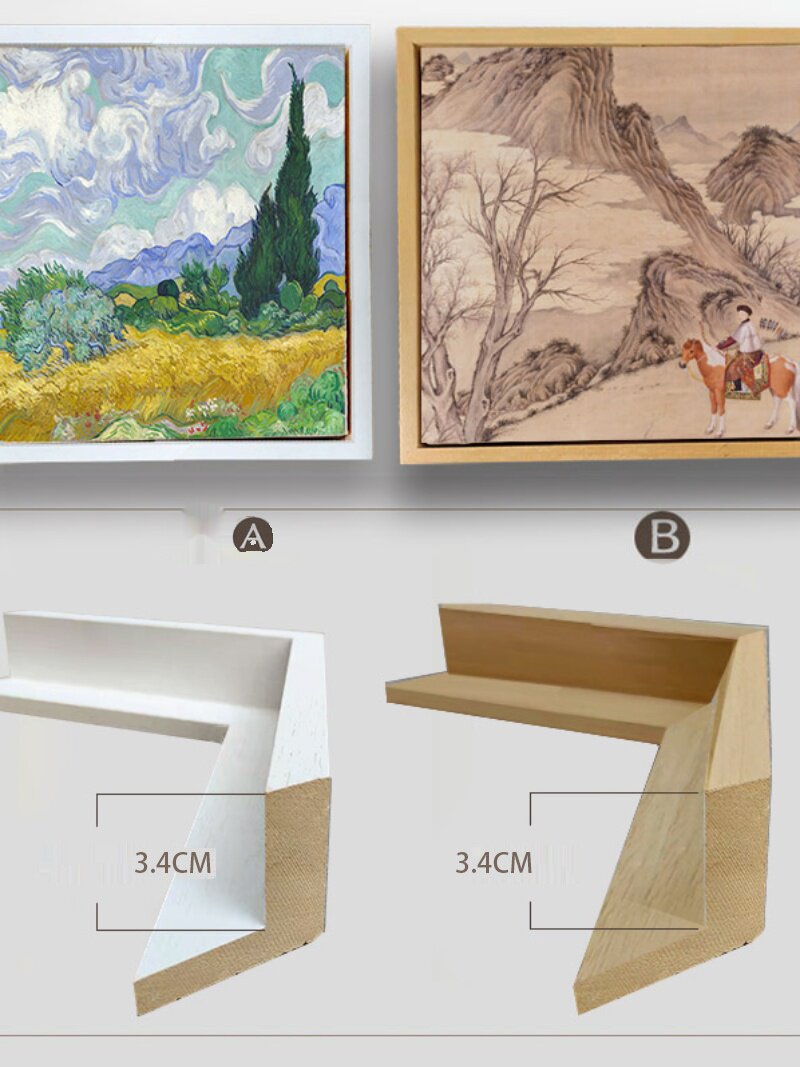原木白色l型现代简约油画框方形外框线条挂墙任意尺寸定制组装i.
