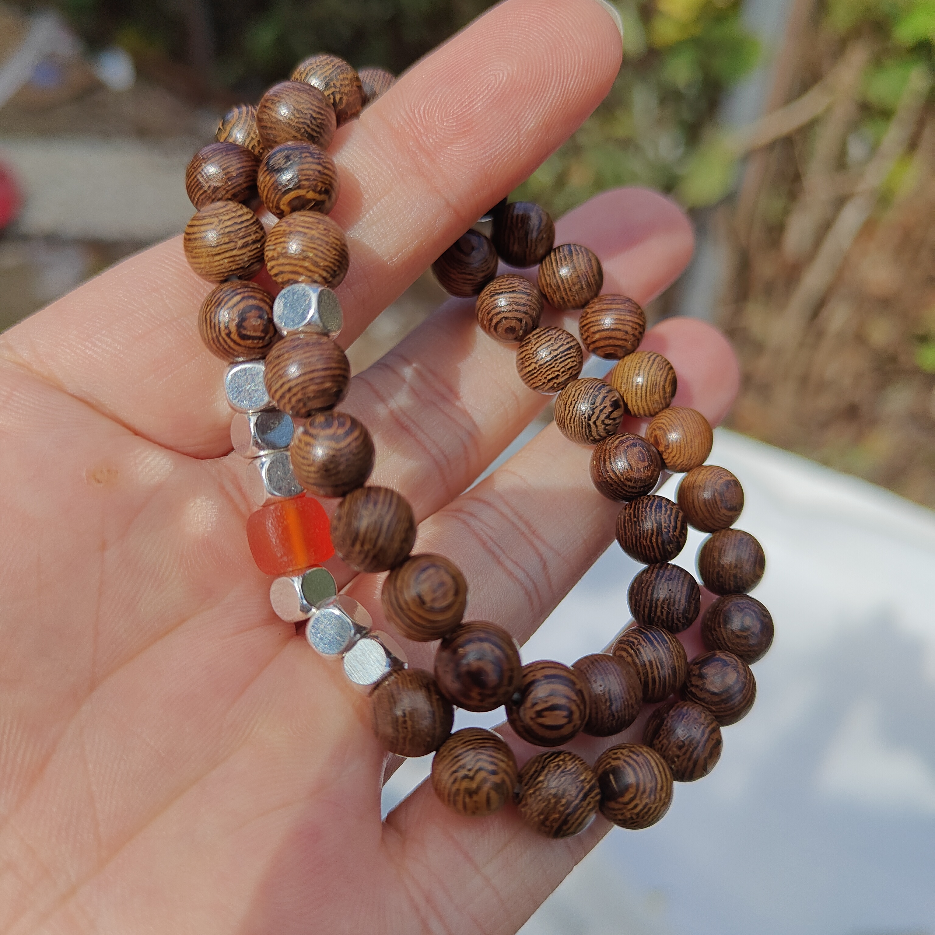 天然绿檀桶珠手串东陵玉款玉檀香木手链男女士小众高级感饰品