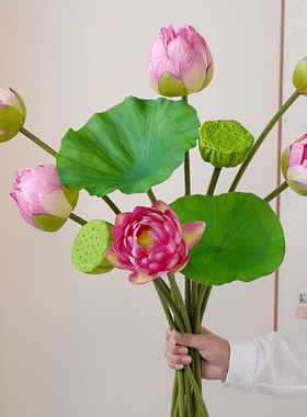 洛嘉荷花仿真花中式绢布莲花假花摆件客厅装饰插花瓶摆设拍摄道具