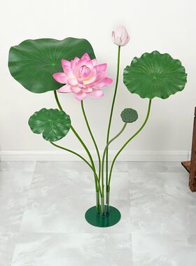 仿真花荷花荷叶水池装饰造景布置