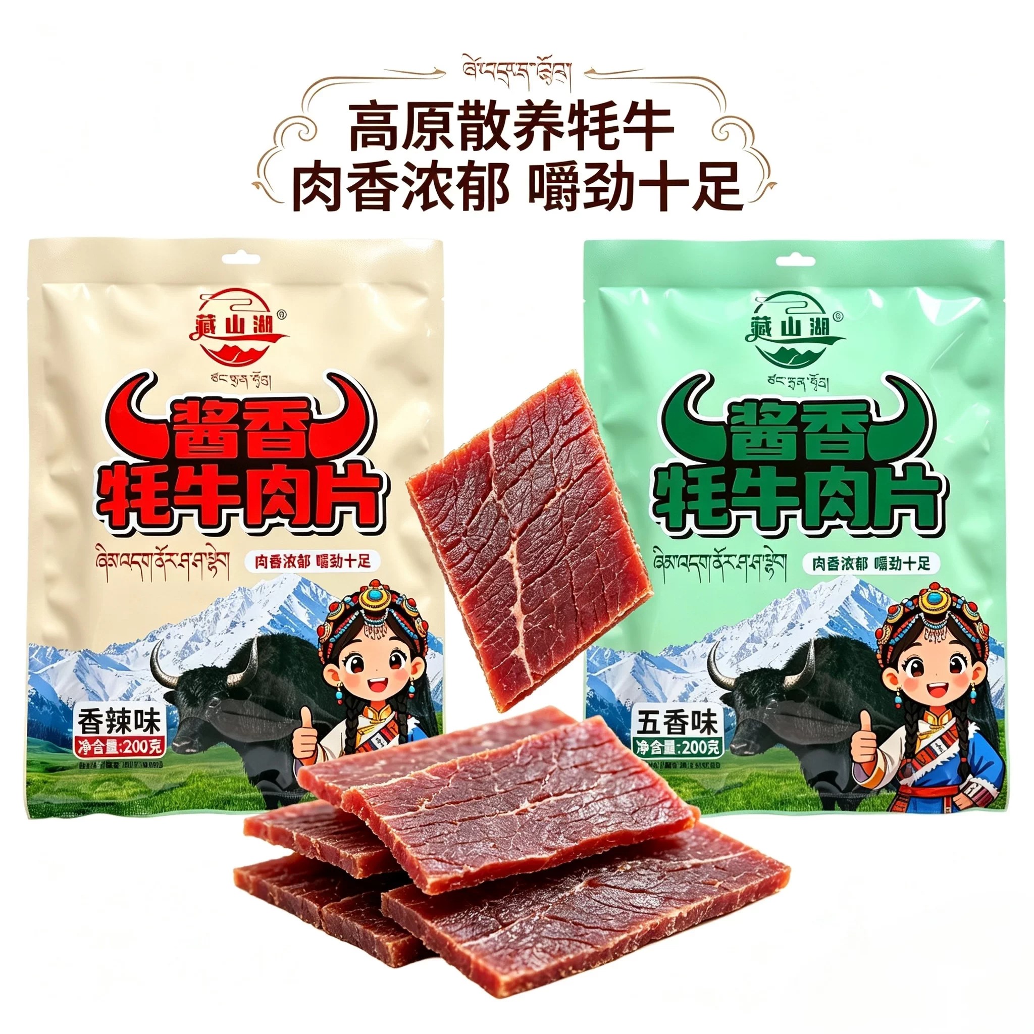藏山湖酱香牦牛肉片200g独立包装青藏旅游特产即食清真食品小零食