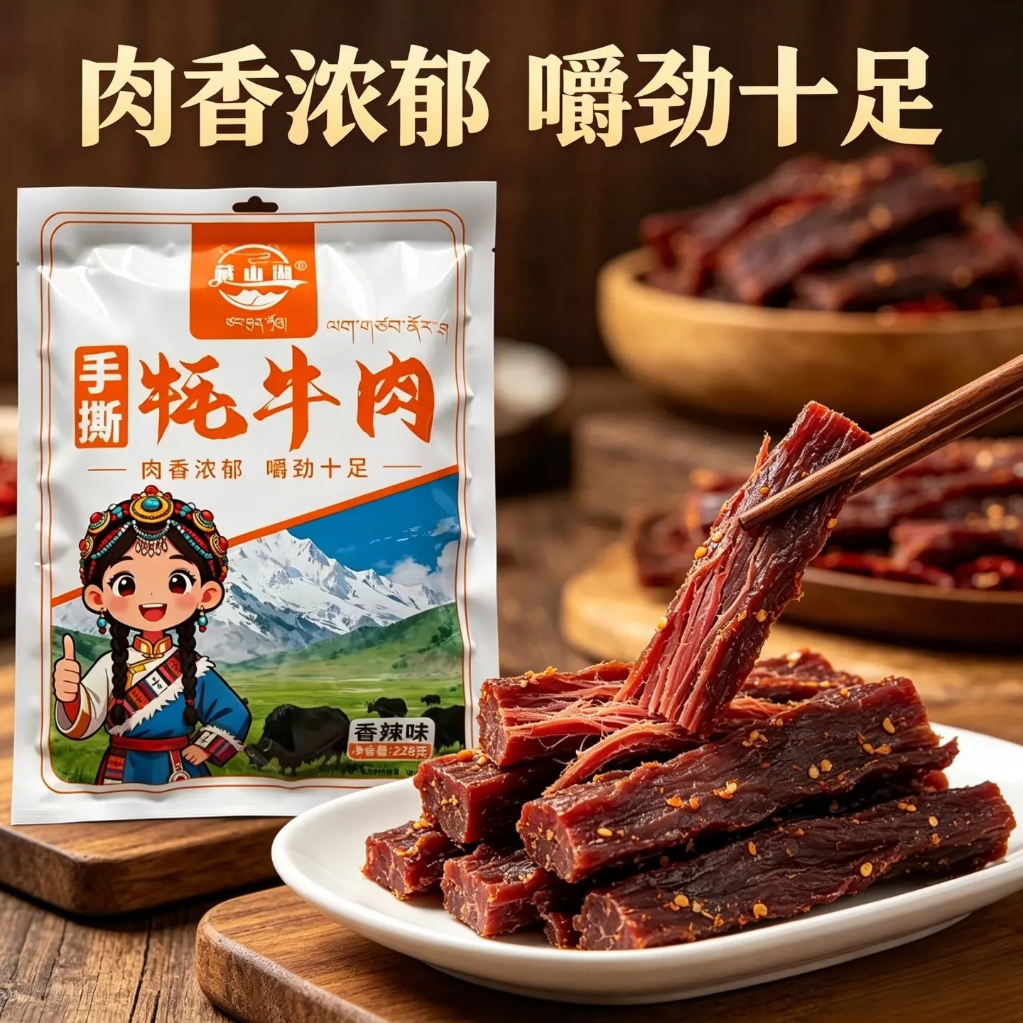 藏山湖酱香手撕牦牛肉鲜香味美五香香辣清真食品即食休闲零食食品