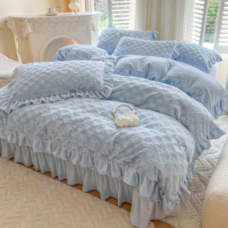 兔兔绒四件套冬款双面加绒加厚牛奶绒被套床单珊瑚绒床盖冬季床品