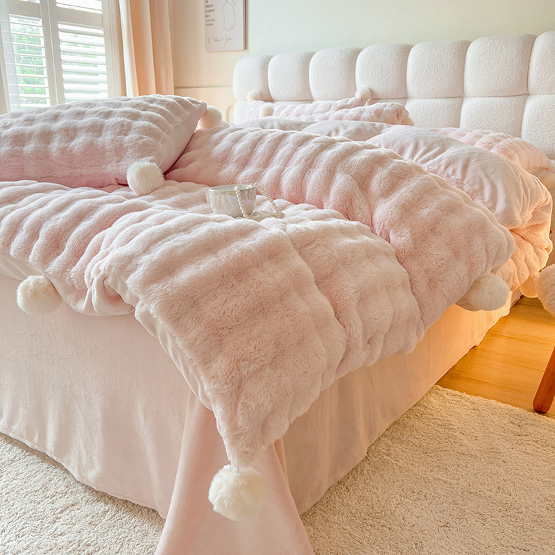 ins冬季兔兔绒加绒床上四件套公主风双面毛绒被套牛奶珊瑚绒床单4,床上用品,床品套件/四件套/多件套,淘宝优惠券,粉丝福利购,淘宝优惠卷
