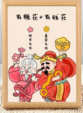 月老财神姻缘好运发财创意相框